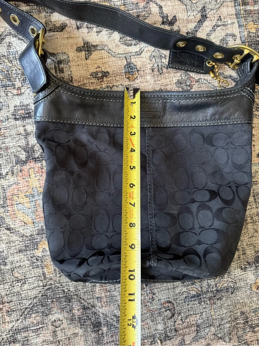 Coach Black Signature Monogram Shoulder Bag with Cherry Charm